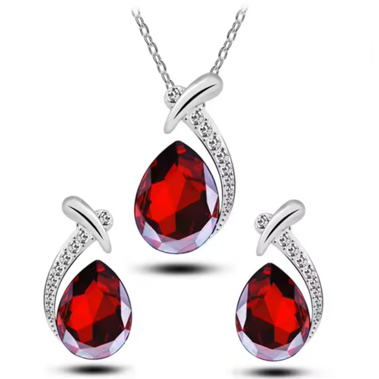 Red Crystal Mermaid Necklace & Earring Set Maya Henry Jewelry
