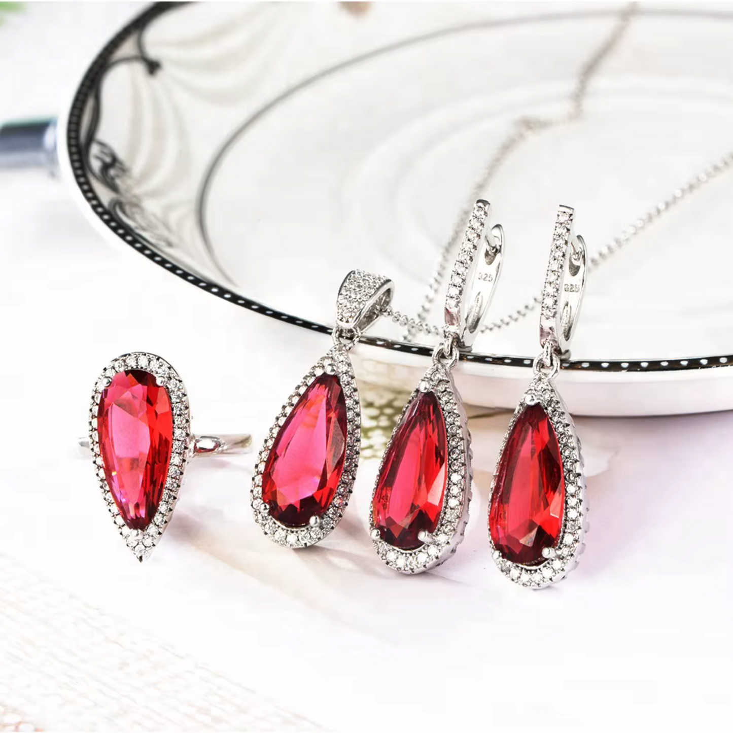 Red Rhinestone Zirconia Jewelry Set Maya Henry Jewelry