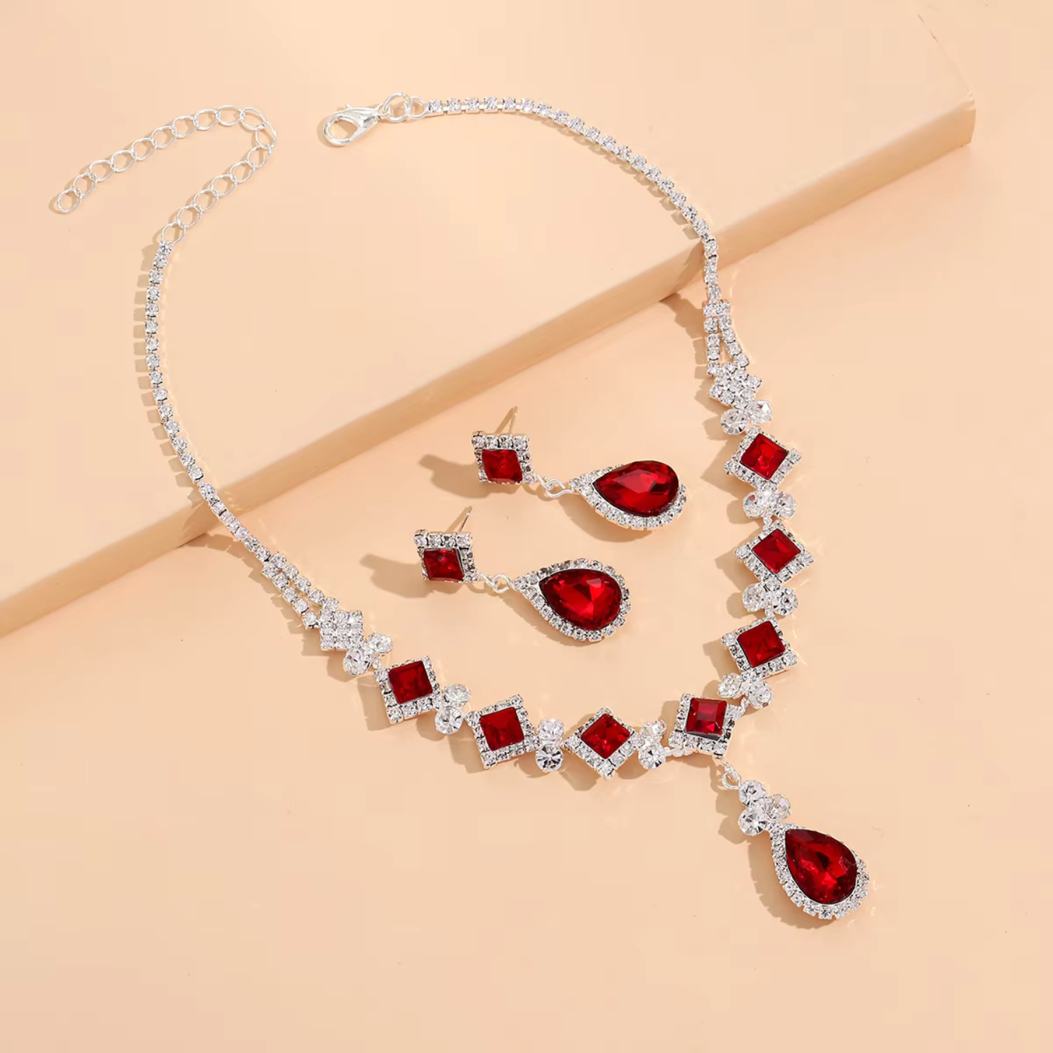 Red Water Drop Choker & Dangle Earrings Set Maya Henry Jewelry