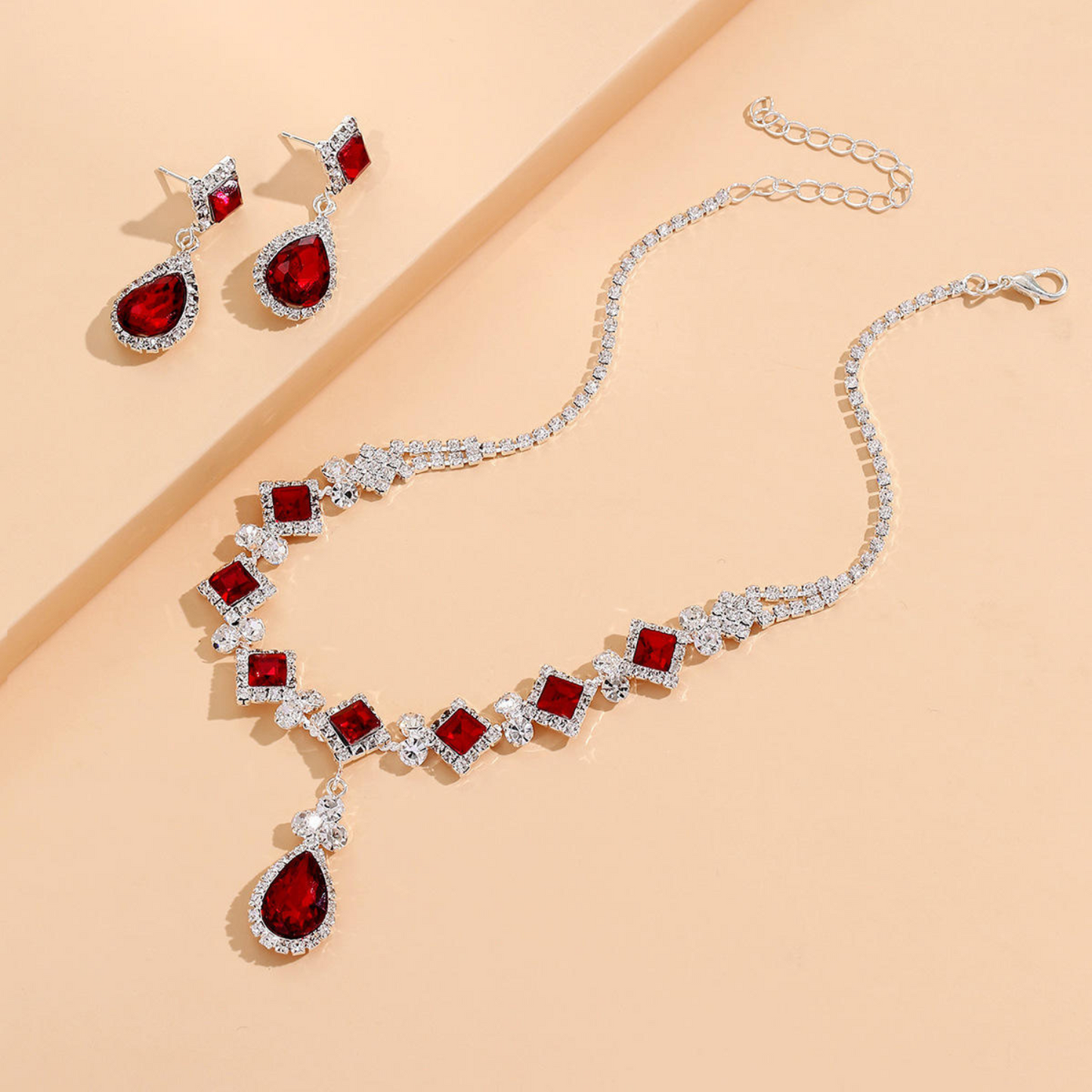 Red Water Drop Choker & Dangle Earrings Set Maya Henry Jewelry