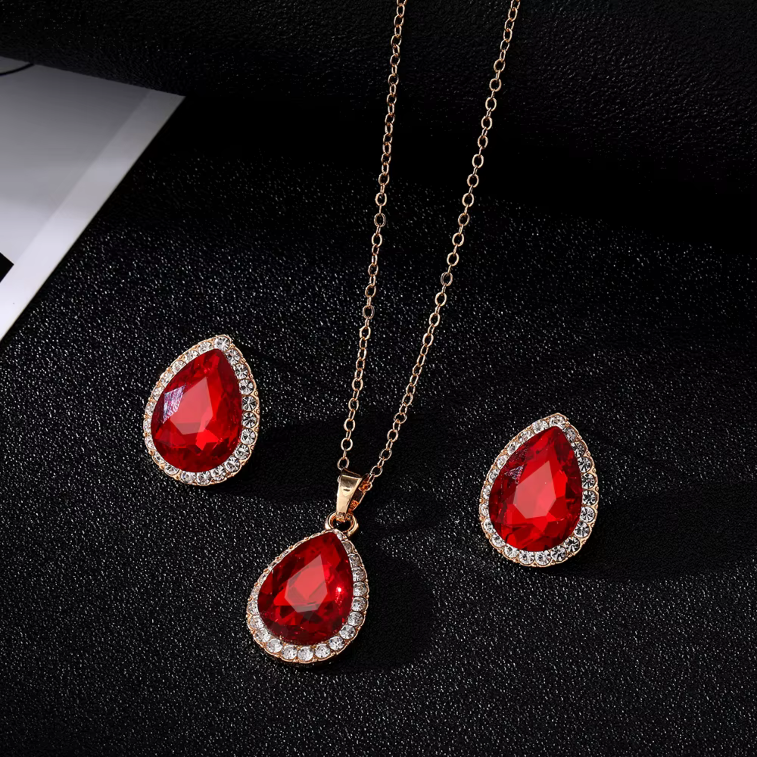 Retro Red Zircon Water Drop Jewelry Set Maya Henry Jewelry
