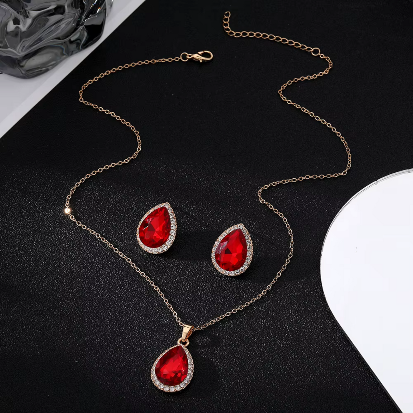 Retro Red Zircon Water Drop Jewelry Set Maya Henry Jewelry