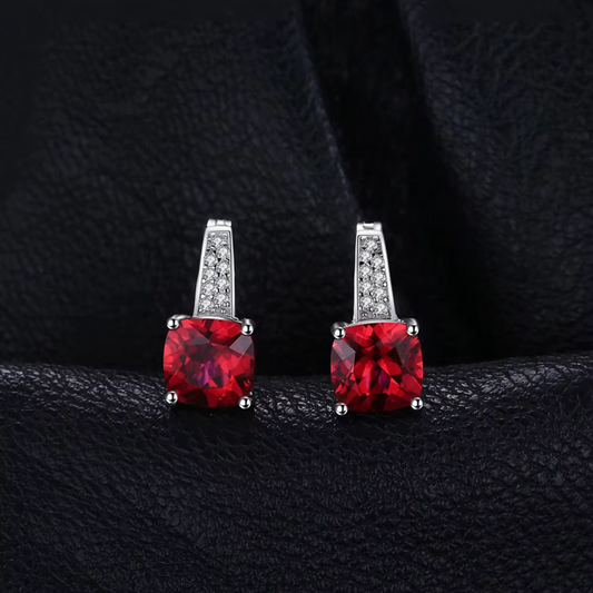 Rhodium-Plated Cushion Ruby Stud Earrings Maya Henry Jewelry