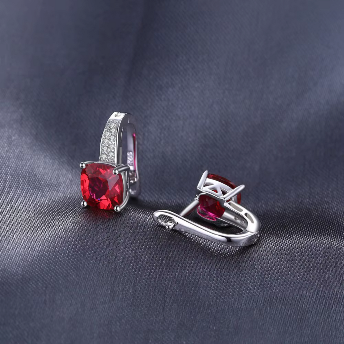Rhodium-Plated Cushion Ruby Stud Earrings Maya Henry Jewelry