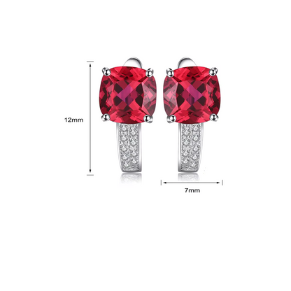 Rhodium-Plated Cushion Ruby Stud Earrings Maya Henry Jewelry