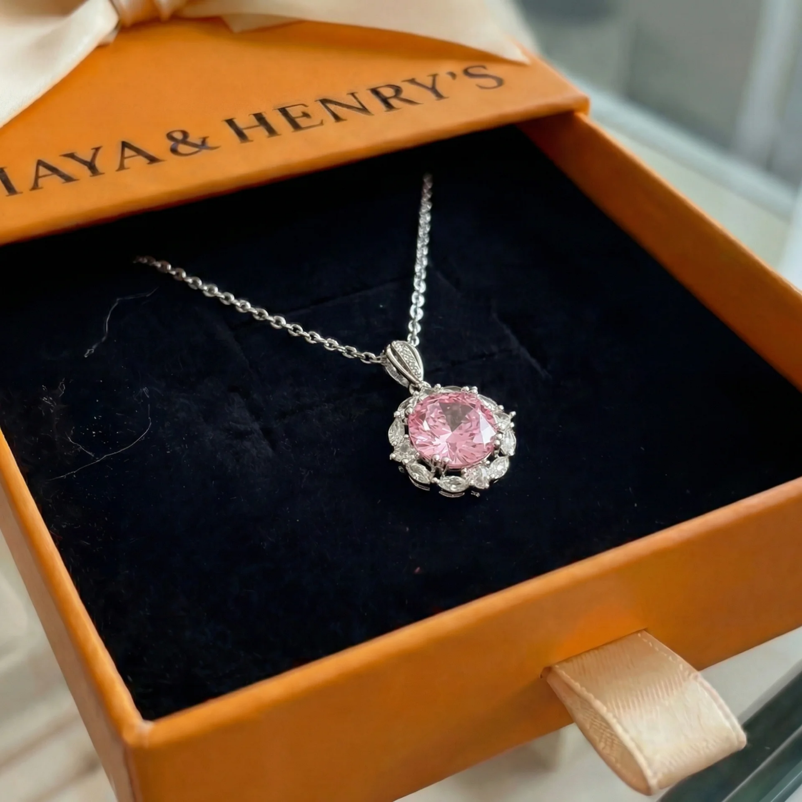 Rose Lotus Halo Necklace | White Gold Maya Henry Jewelry