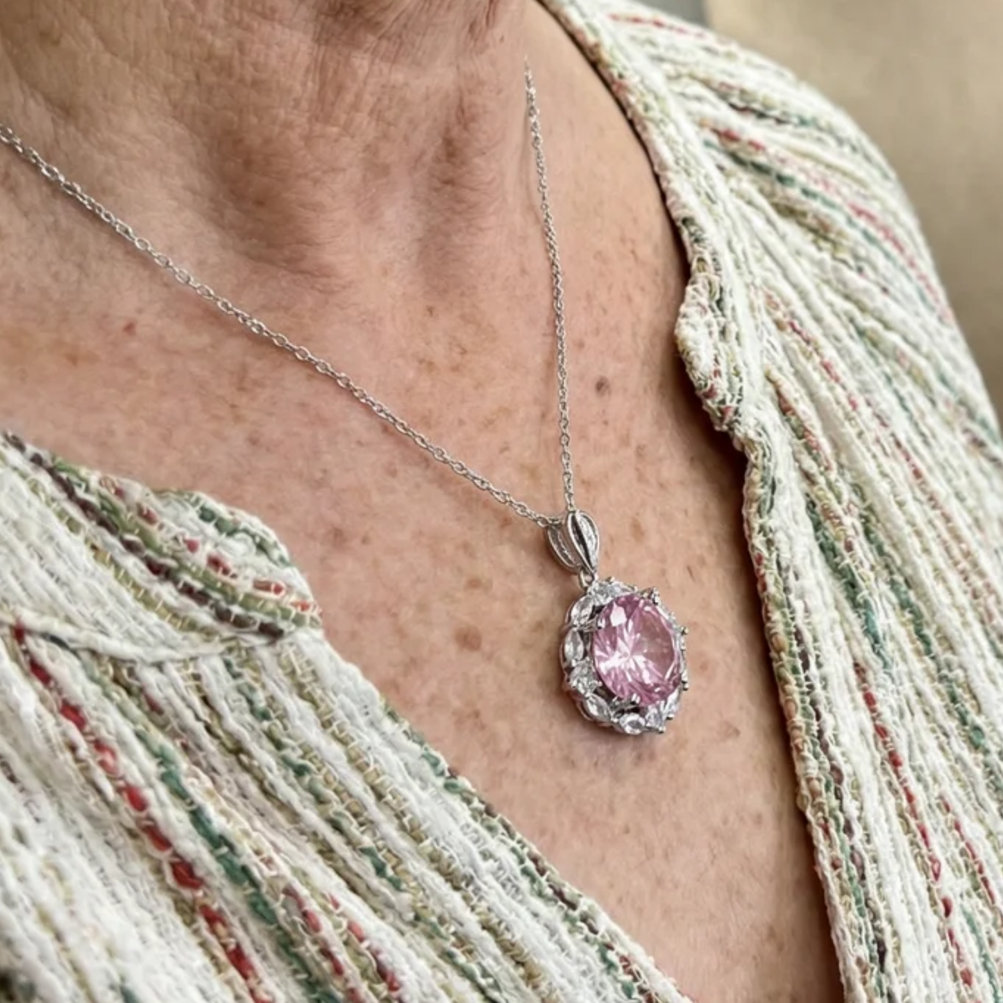 Rose Lotus Halo Necklace | White Gold Maya Henry Jewelry