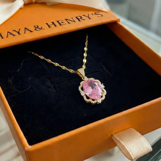 Rose Oval Crown Halo Necklace | Gold Maya Henry Jewelry