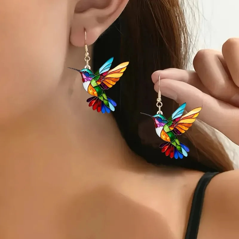 Acrylic Hummingbird Dangle Earrings – Bright 2D Bird Design Maya Henry Jewelry