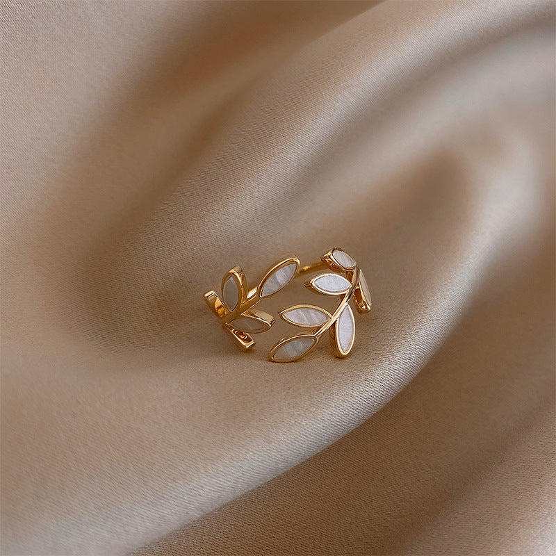Pure - White Opal Leaf Adjustable Ring Maya Henry Jewelry