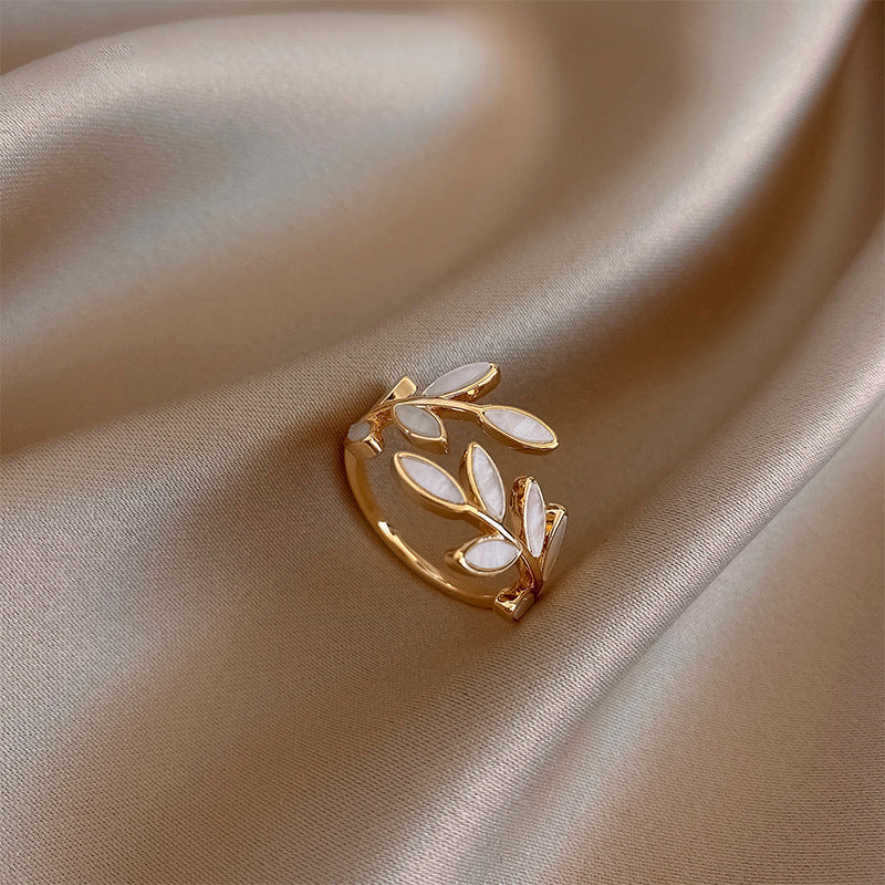 Pure - White Opal Leaf Adjustable Ring Maya Henry Jewelry