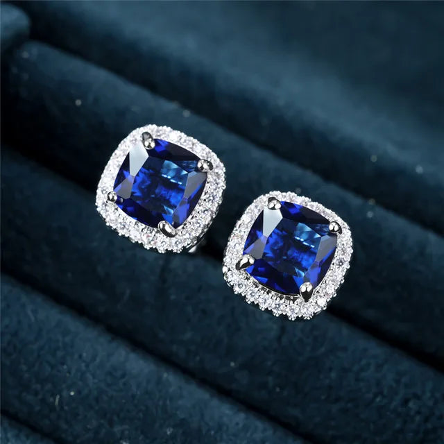 Saphir Square Stud Earrings | White Gold Maya Henry Jewelry