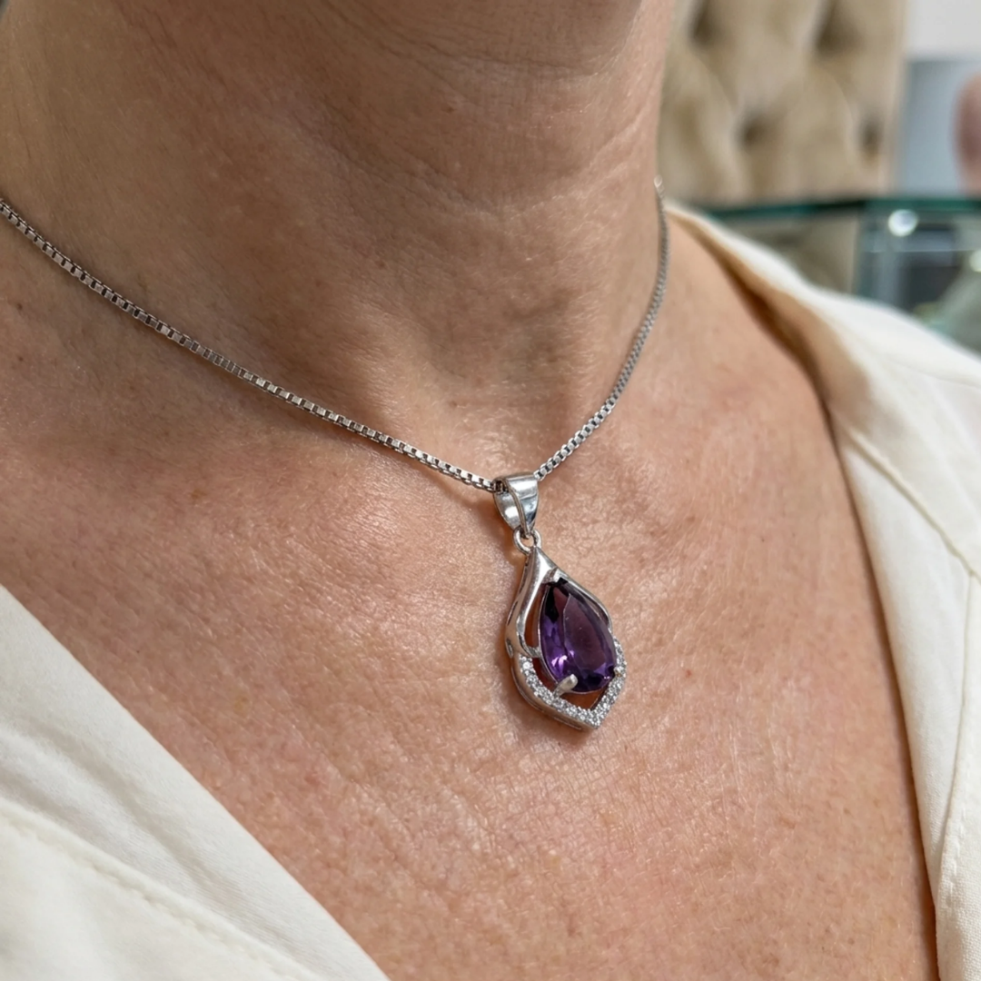 Selvara Crescent Drop Necklace | White Gold Maya Henry Jewelry