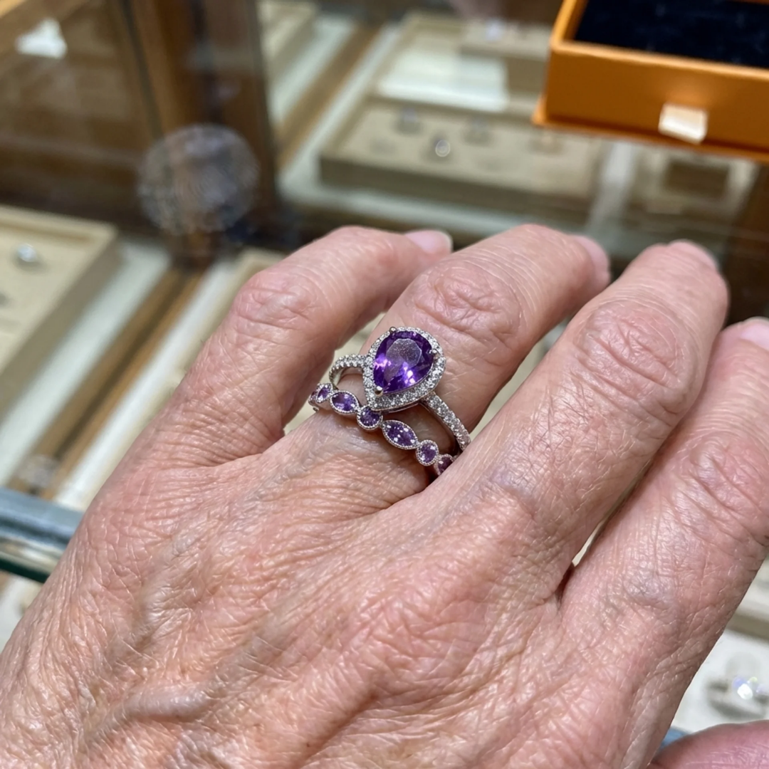 Teardrop Amethyst Ring Set | White Gold Maya Henry Jewelry