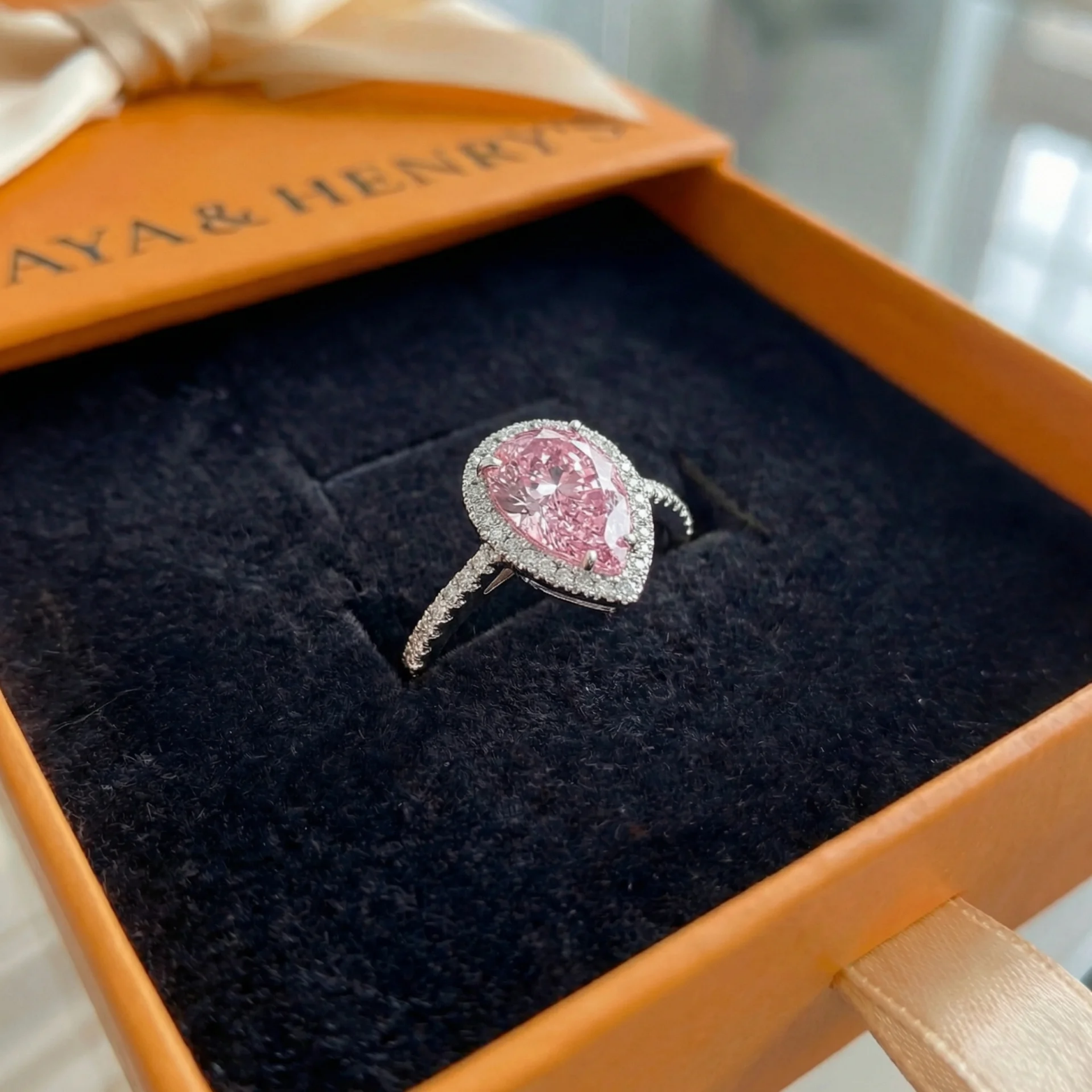 Teardrop Pink Sapphire Ring | White Gold Maya Henry Jewelry