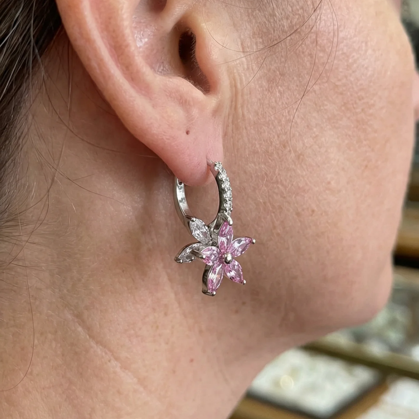 Thalia Pink Petalburst Earrings | White Gold Maya Henry Jewelry
