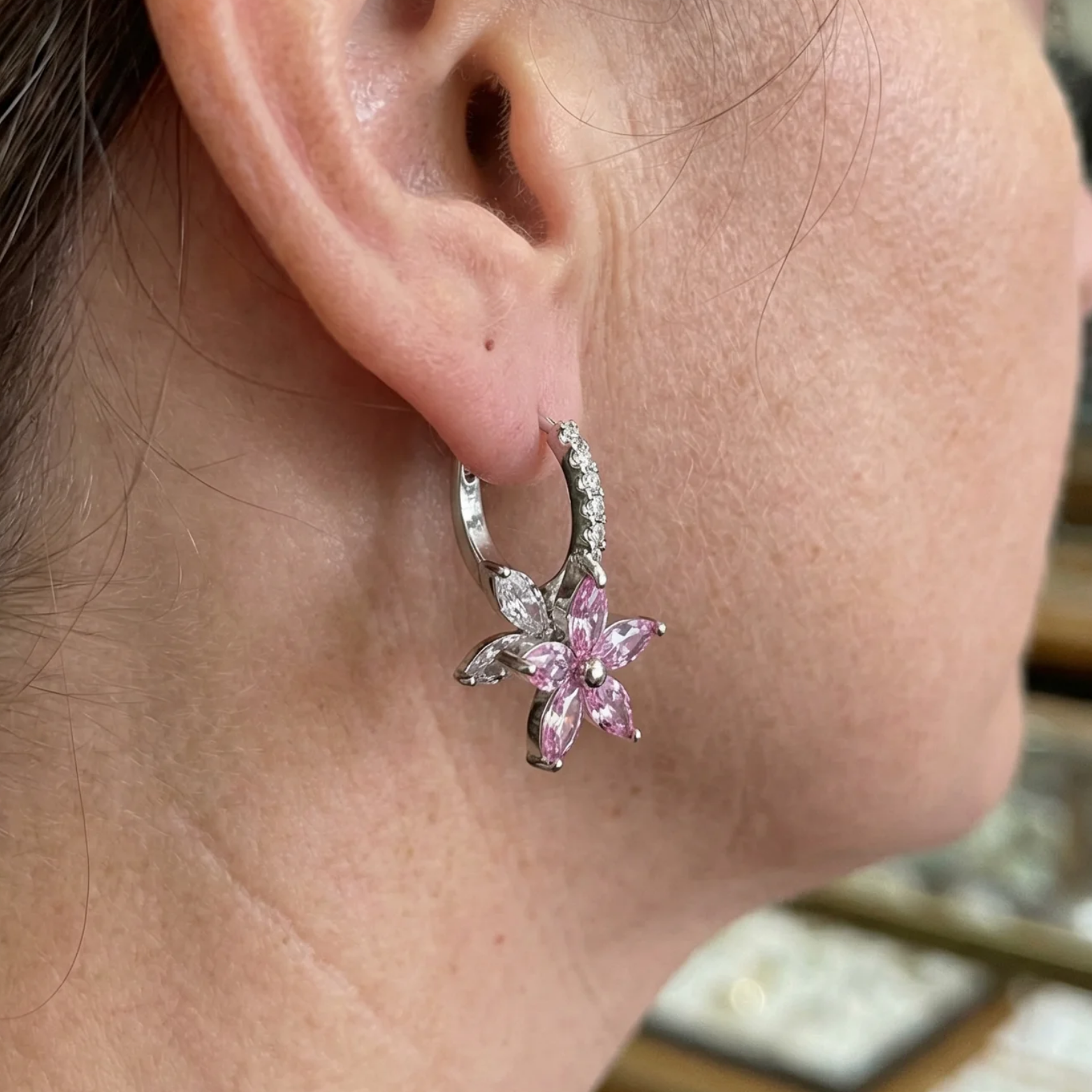 Thalia Pink Petalburst Earrings | White Gold Maya Henry Jewelry