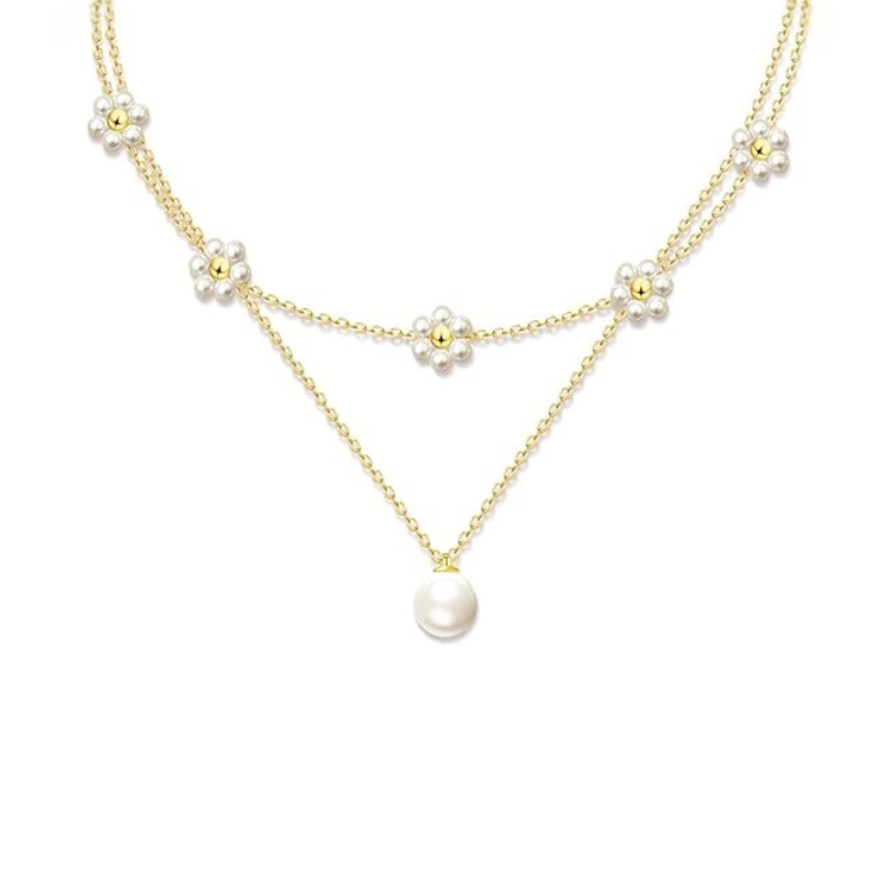 Floral Pearl Layered Necklace | Gold Maya Henry Jewelry