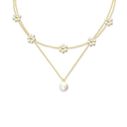 Floral Pearl Layered Necklace | Gold Maya Henry Jewelry