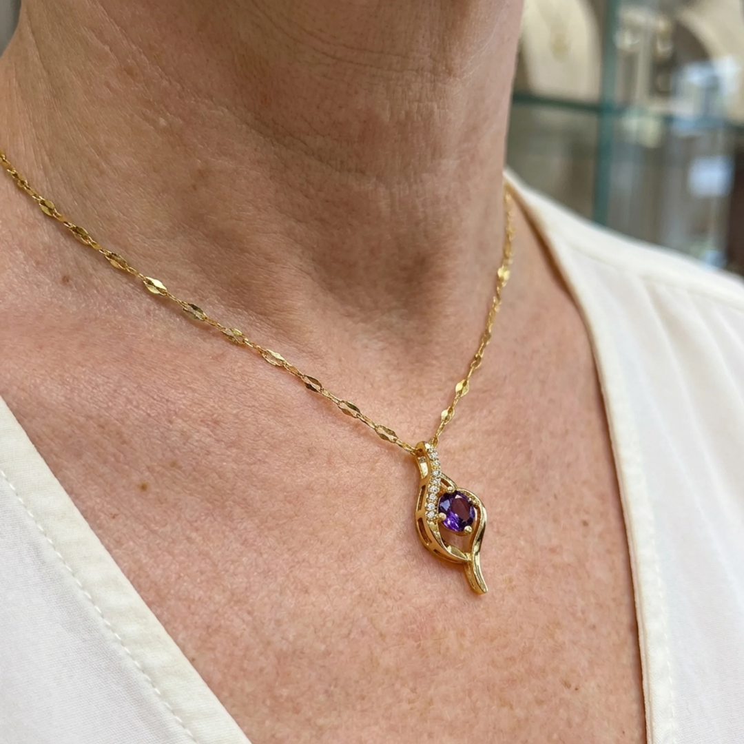 Vespera Amethyst Swirl Necklace | Gold Maya Henry Jewelry