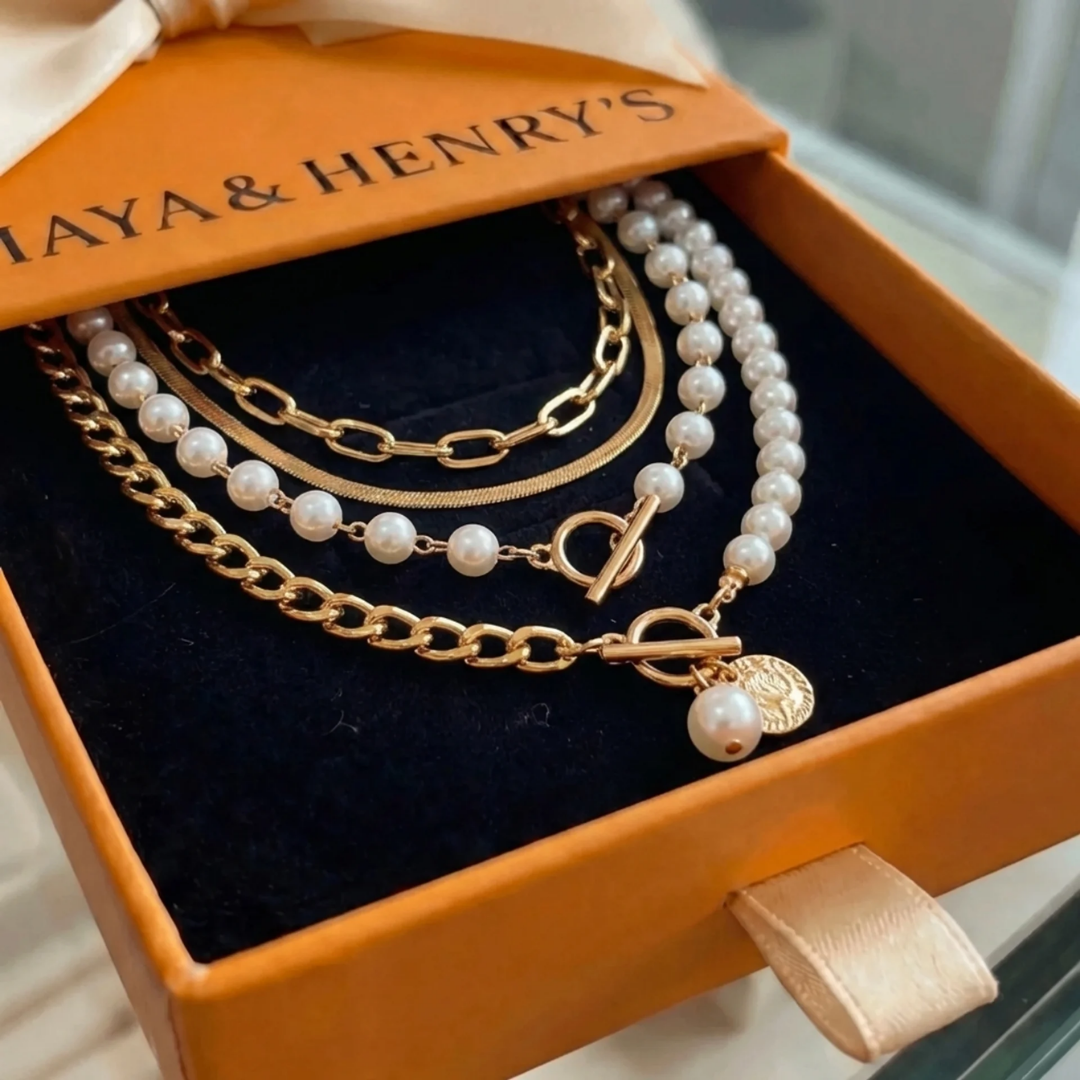 Vintage Pearl & Gold Snake Chain Necklace Set | Gold Maya Henry Jewelry