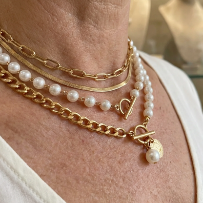 Vintage Pearl & Gold Snake Chain Necklace Set | Gold Maya Henry Jewelry