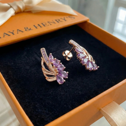 Viorelle Amethyst Wing Earrings | Rose Gold Maya Henry Jewelry