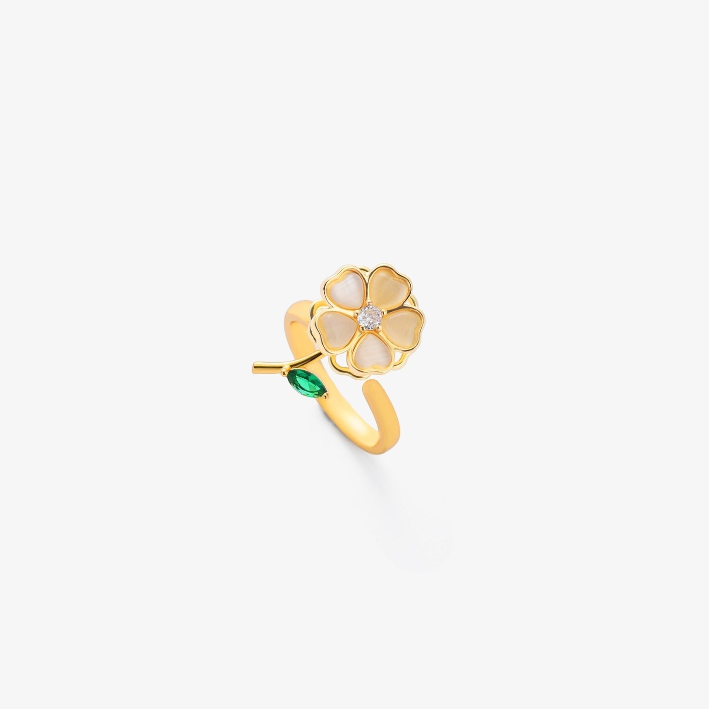 Emerald Leaf Flower Spinning Ring | Gold Maya Henry Jewelry