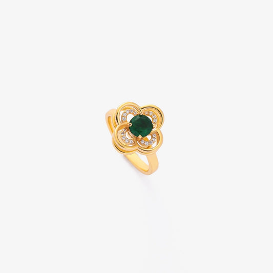 Clover Halo Emerald Spinning Ring | Gold Maya Henry Jewelry