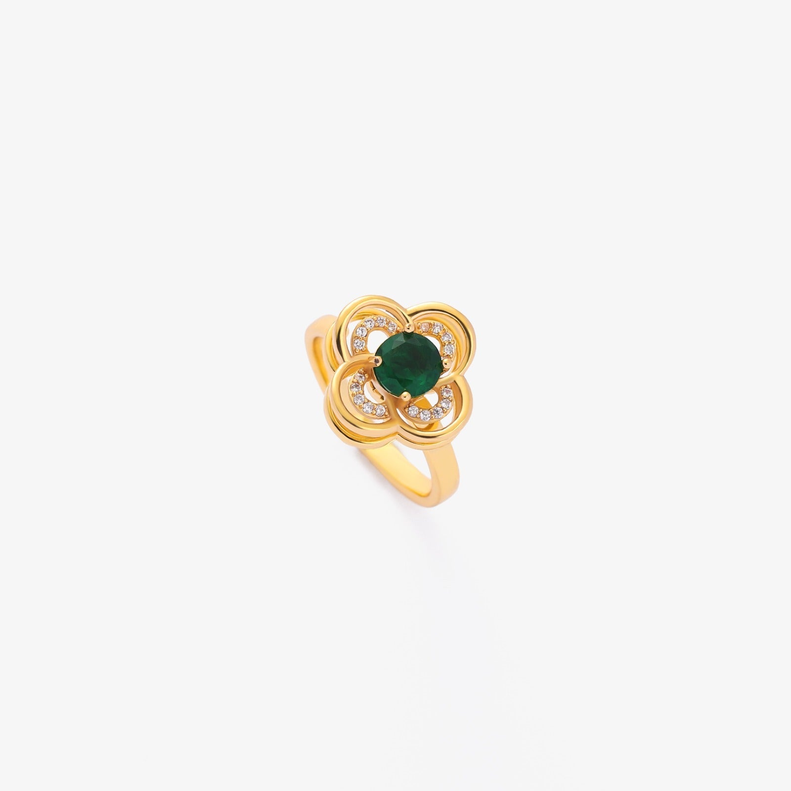 Clover Halo Emerald Spinning Ring | Gold Maya Henry Jewelry