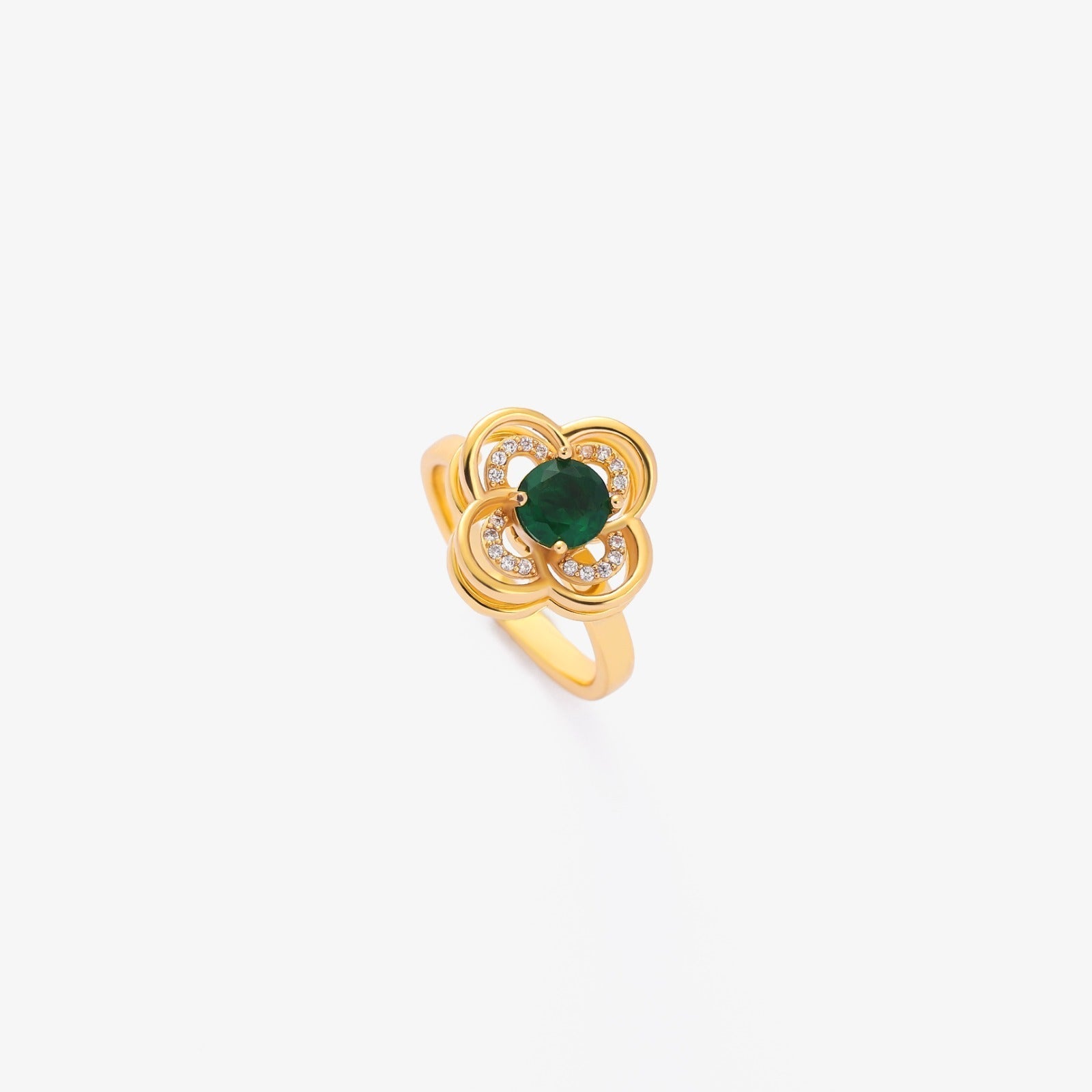 Clover Halo Emerald Spinning Ring | Gold Maya Henry Jewelry