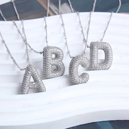 Bubble letter initial necklace set | White Gold Maya Henry Jewelry