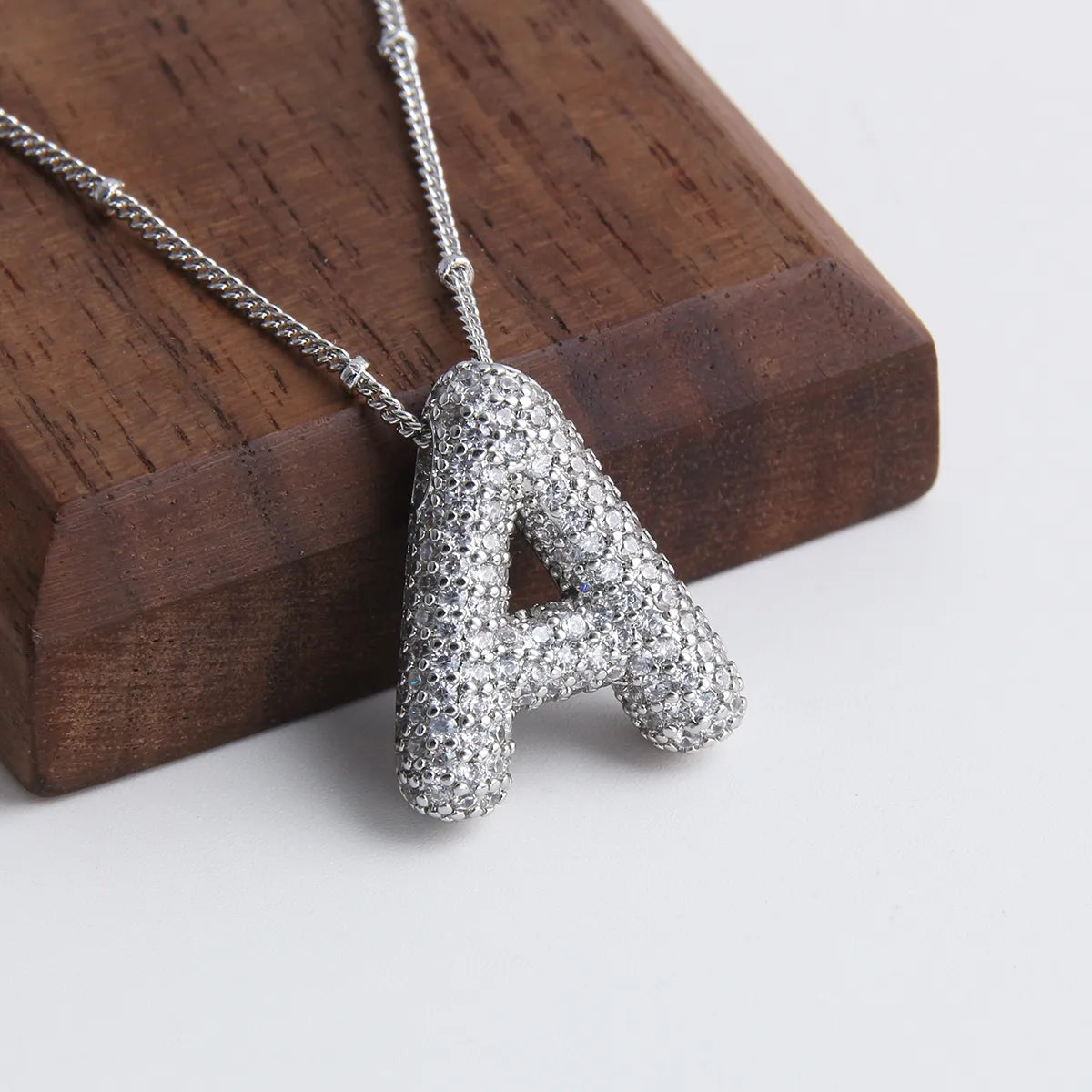 Bubble letter initial necklace set | White Gold Maya Henry Jewelry