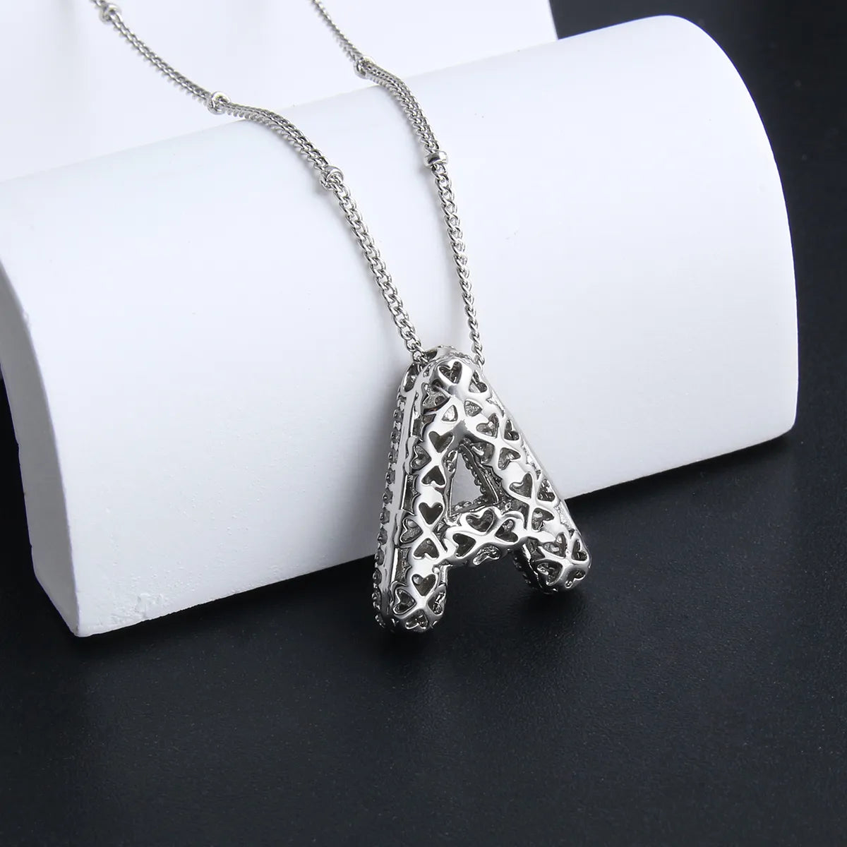 Bubble letter initial necklace set | White Gold Maya Henry Jewelry