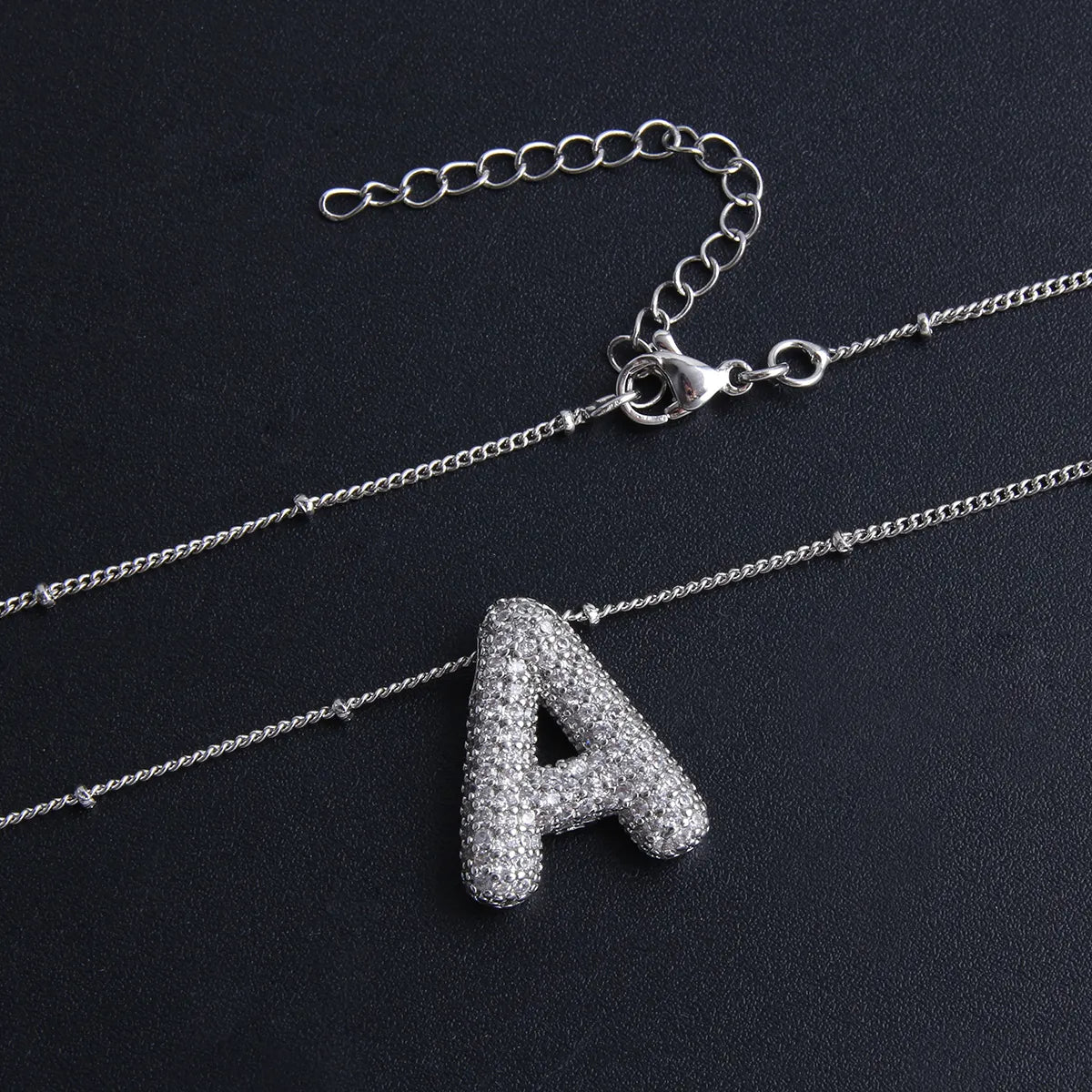Bubble letter initial necklace set | White Gold Maya Henry Jewelry