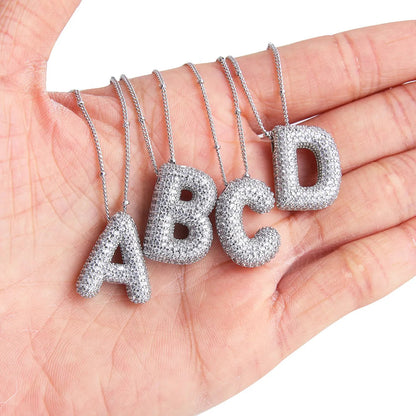 Bubble letter initial necklace set | White Gold Maya Henry Jewelry