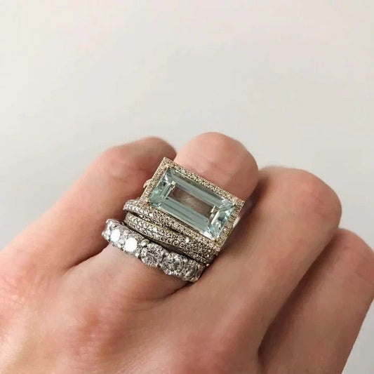 Turquoise Relic Ring Set | White Gold Maya Henry Jewelry
