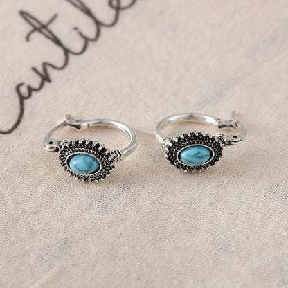 Turquoise Crest Hoop Earrings | White Gold Maya Henry Jewelry