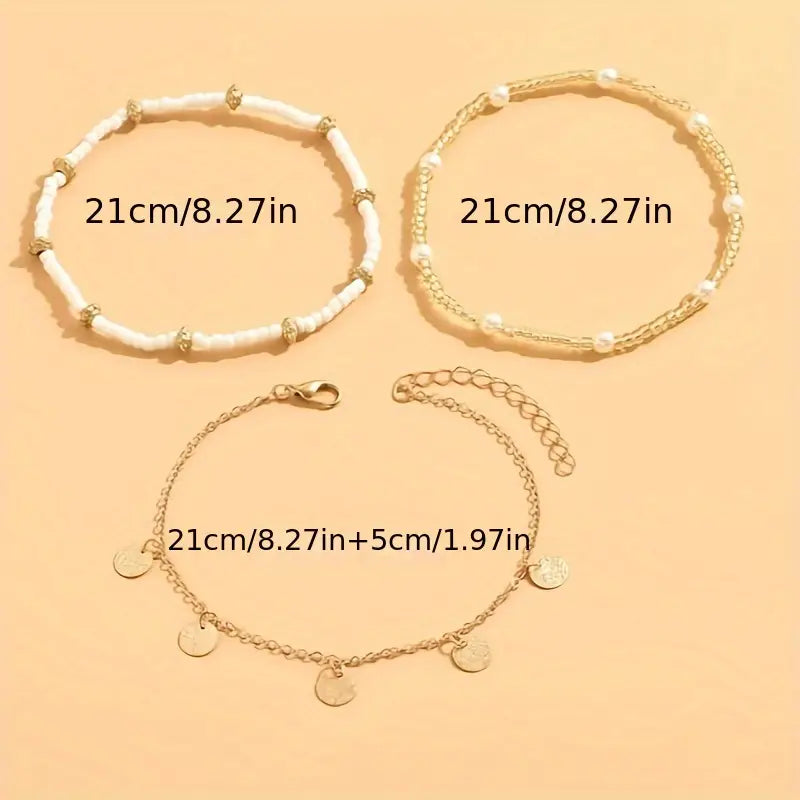 Coastal Charm 3-Piece Layered Anklet Set | Gold Maya Henry Jewelry
