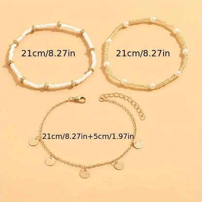 Coastal Charm 3-Piece Layered Anklet Set | Gold Maya Henry Jewelry