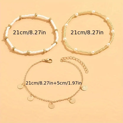 Coastal Charm 3-Piece Layered Anklet Set | Gold Maya Henry Jewelry