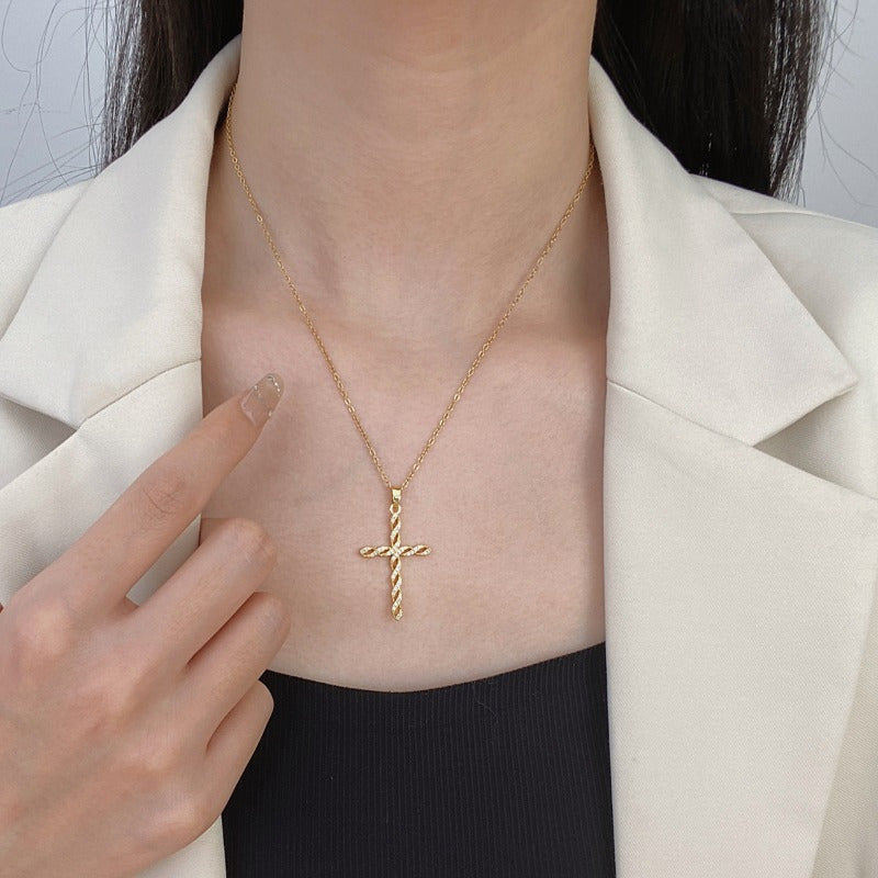 Crystal Twist Cross Necklace | Gold Maya Henry Jewelry