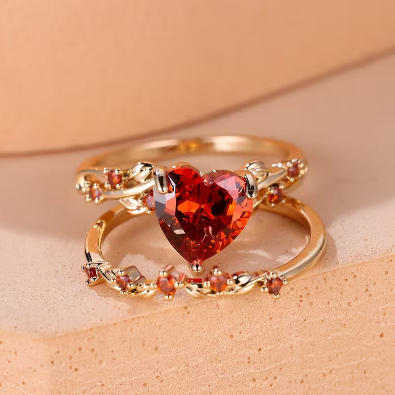Redvine Heart Accent Ring Set | Gold Maya Henry Jewelry