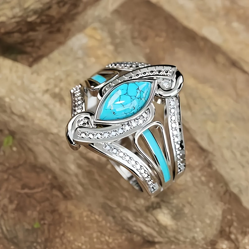 Turquoise Marquis Statement Ring | White Gold Maya Henry Jewelry