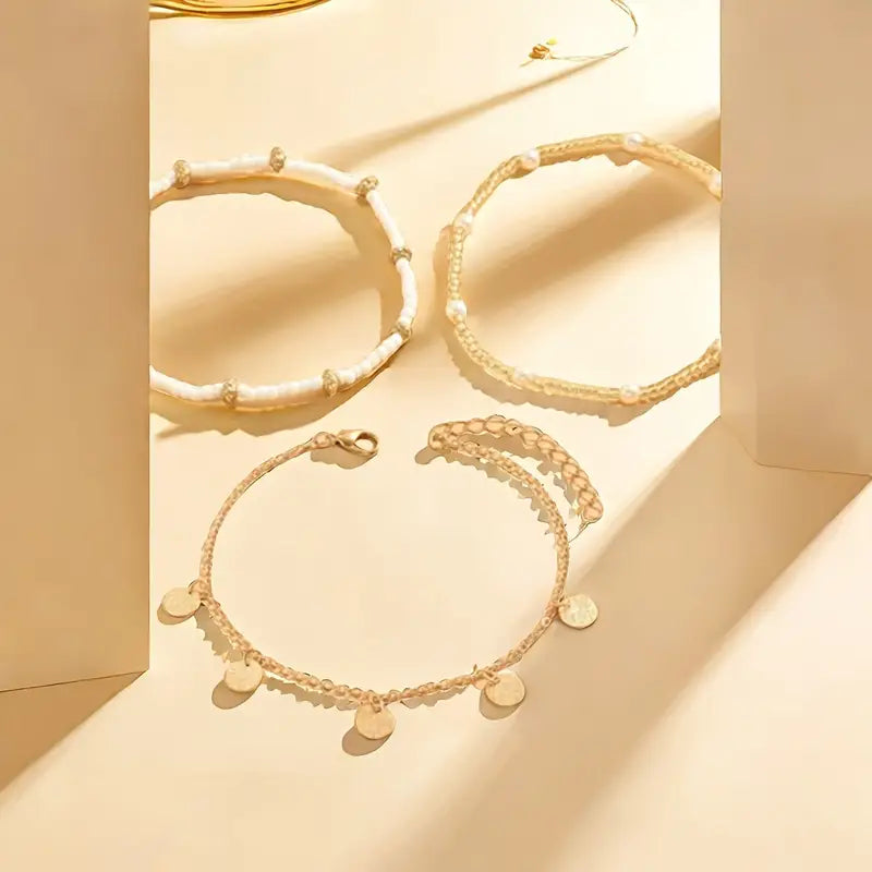 Coastal Charm 3-Piece Layered Anklet Set | Gold Maya Henry Jewelry