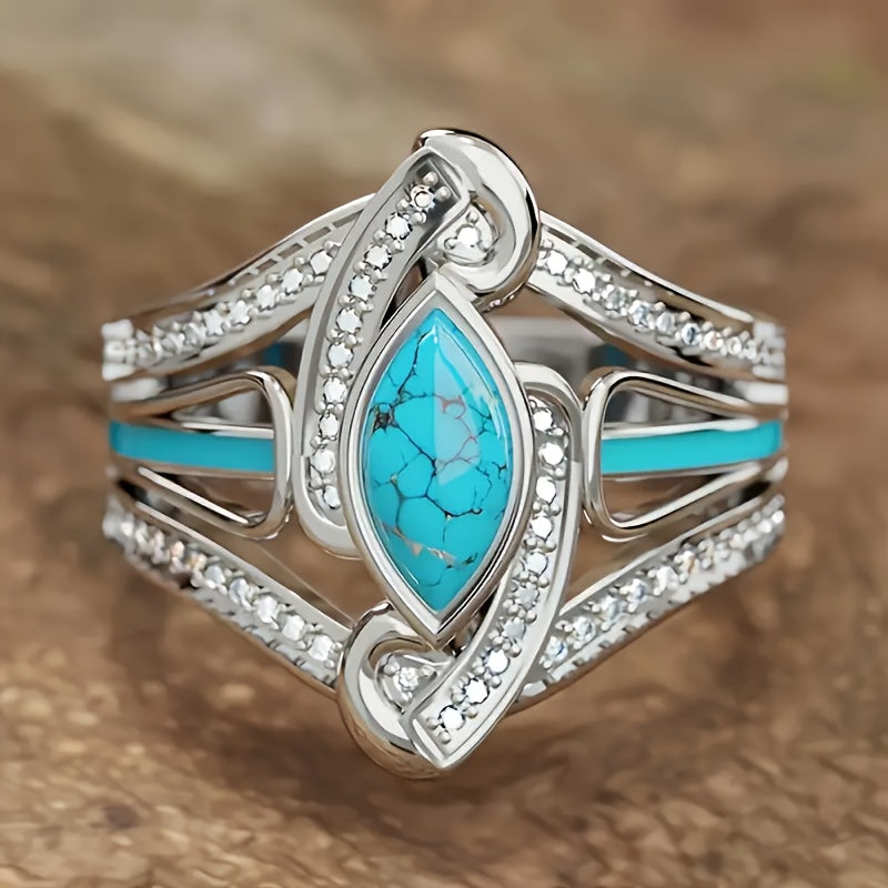 Turquoise Marquis Statement Ring | White Gold Maya Henry Jewelry