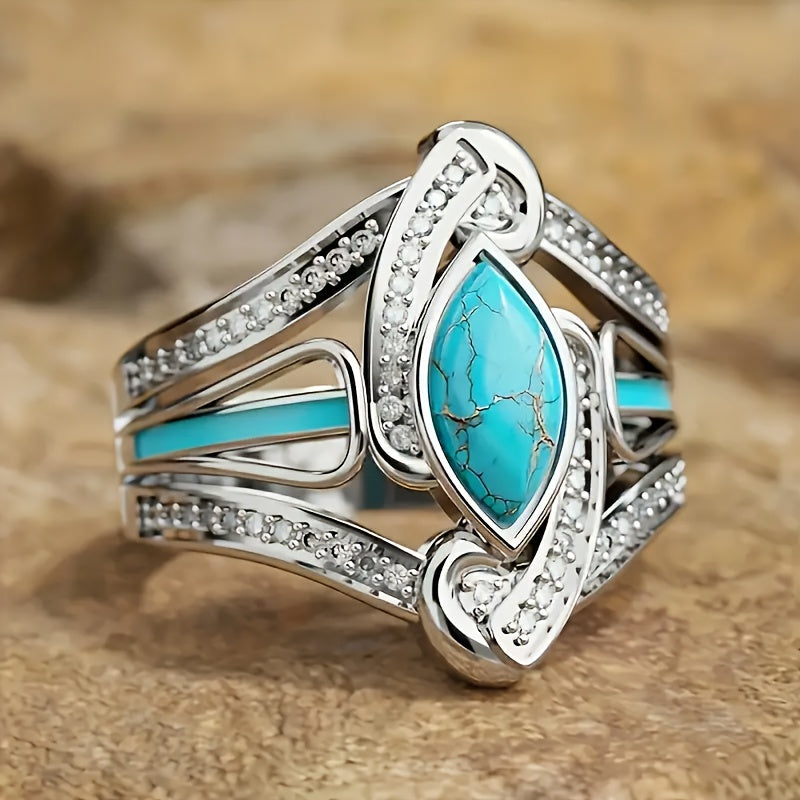 Turquoise Marquis Statement Ring | White Gold Maya Henry Jewelry