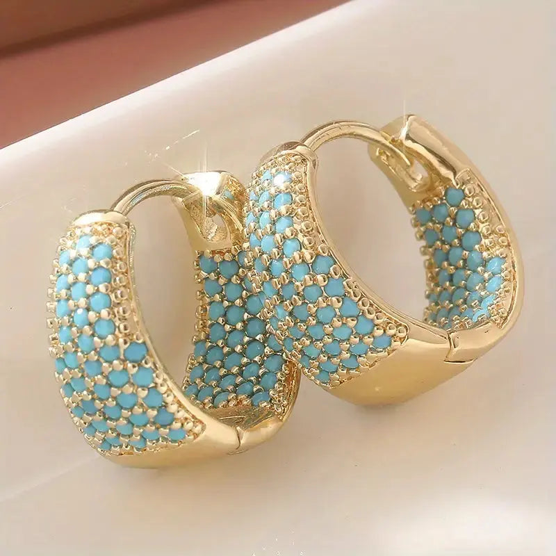 Golden-Tone Turquoise Beaded Hoop Earrings | Gold Maya Henry Jewelry