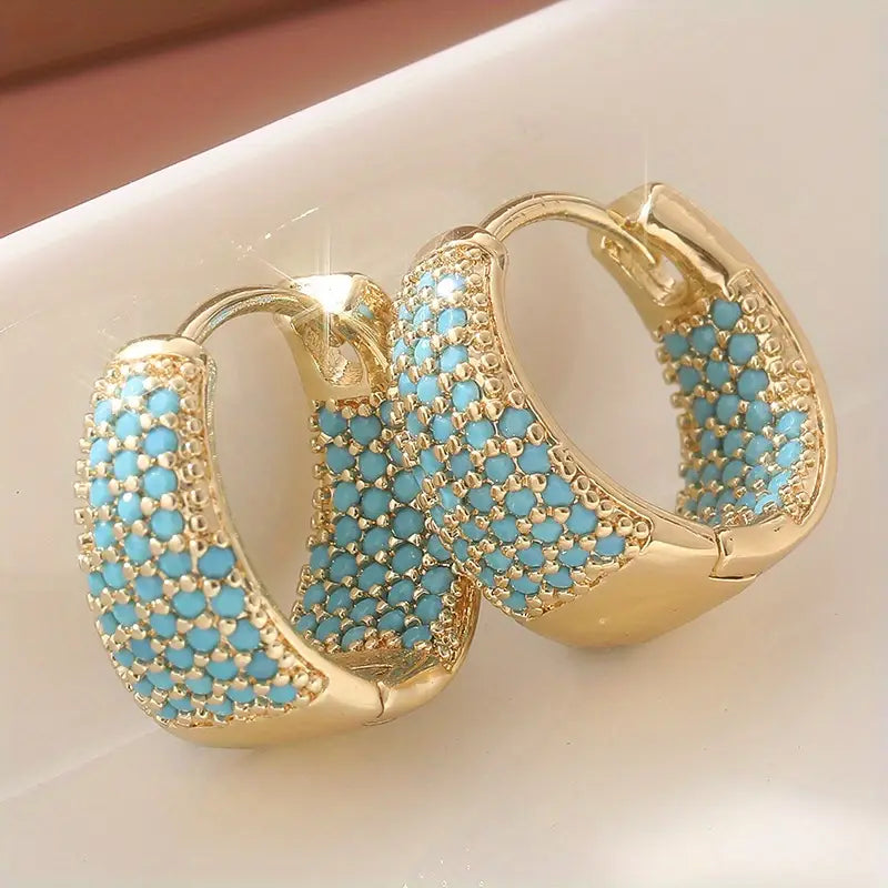 Golden-Tone Turquoise Beaded Hoop Earrings | Gold Maya Henry Jewelry