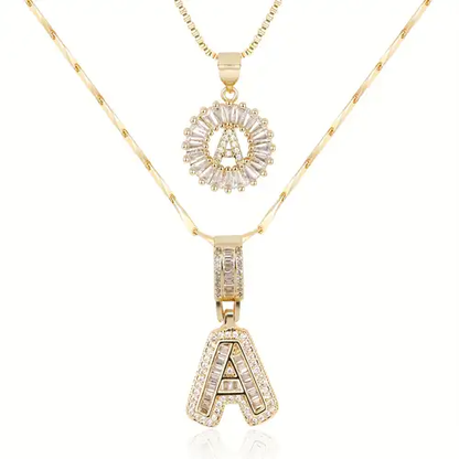 Pave letter initial necklace set | Gold Maya Henry Jewelry